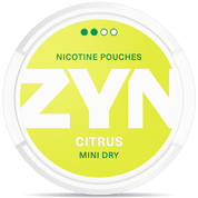 Front view of a can of ZYN Citrus Mini 3mg nicotine pouches