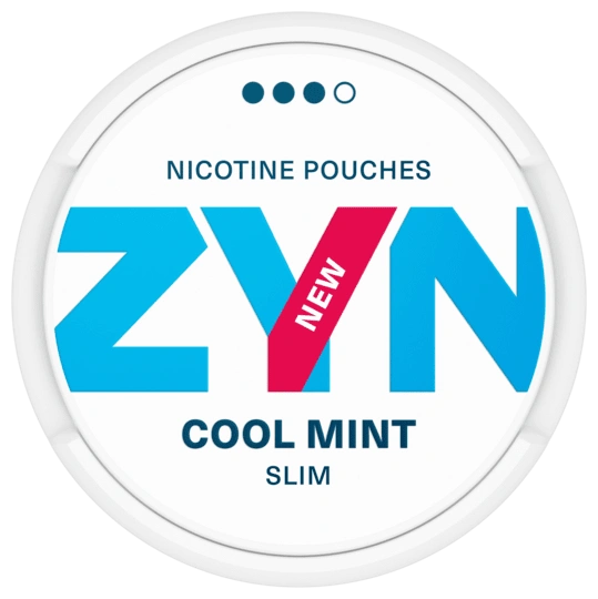 Front view of a can of ZYN Cool Mint Strong Slim nicotine pouches