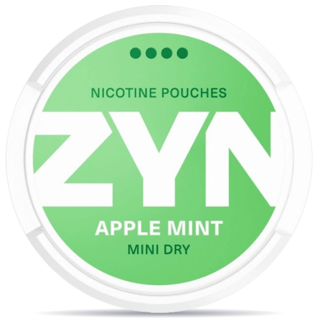 Front view of a can of ZYN Dry Apple Mint Mini 6mg nicotine pouches