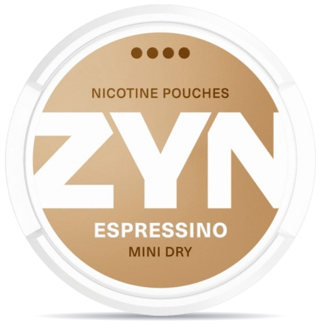 Front view of a can of ZYN Espressino Mini Dry 6mg nicotine pouches