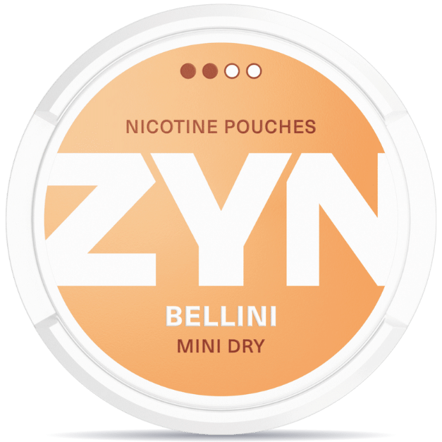 Front view of a can of ZYN Bellini Mini Dry 3mg nicotine pouches