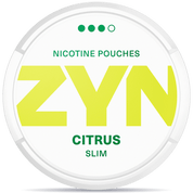 Front view of a can of ZYN Slim Citrus Strong nicotine pouches